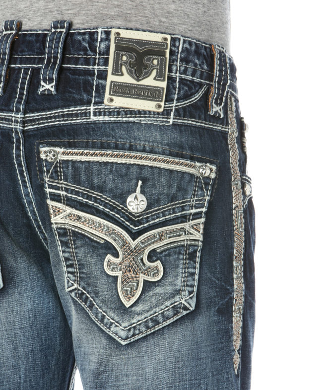 rock revival jeans with red stitching